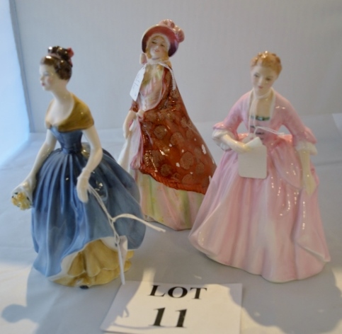 Three Royal Doulton figurines: The Paisley Shawl HN 1392 (a/f); Melanie HN 2271;