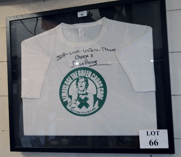 A framed and glazed signed T shirt by Dave Prowse 'Darth Vader' est: £30-£50 (N)