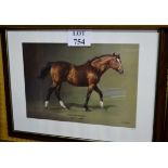 A framed and glazed ltd edition coloured print study of a horse ' Northern Dancer,