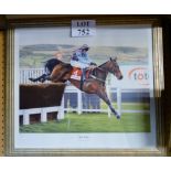 A framed and glazed photograph of the 2002 Cheltenham Gold Cup winner 'Best Mate' signed in pencil