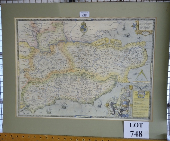 A reproduction Saxton's map of Kent, Sussex,