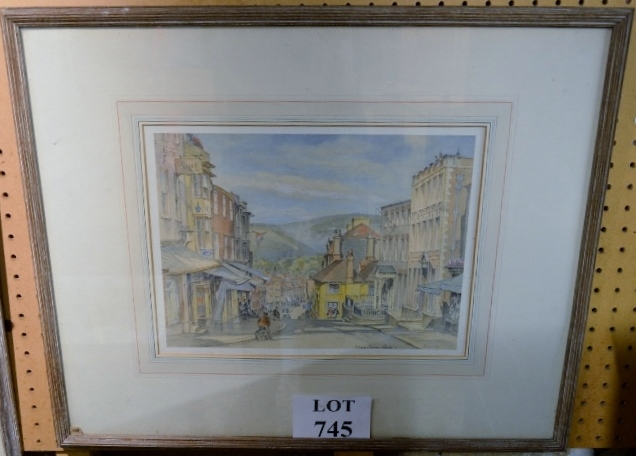 William Sidney Causer RI (1876-1958): a framed and glazed watercolour street scene 'Lewes' signed