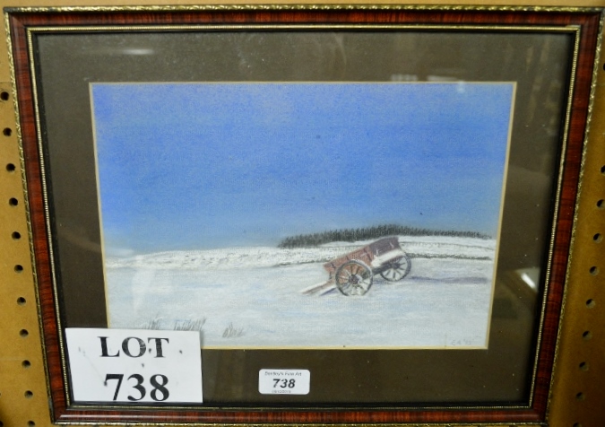 Eric Adams : a framed and glazed pastel titled 'The Red Cart' signed with initials and dated '93,