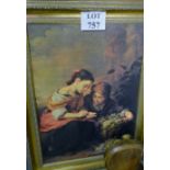 A gilt framed print on board study of fruit pickers/sellers est: £20-£30