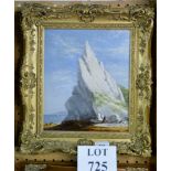 A framed oil on board, coastal landscape indistinctly signed and dated '1858', 27.