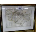 An ebony and gilt framed and glazed map of Kent with reference to the hundreds,