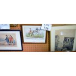 Three framed and glazed decorative watercolours or prints est: £30-£50