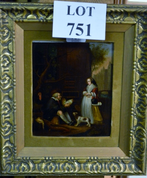 A gilt framed Dutch oil on copper study of a street seller est: £150-£250