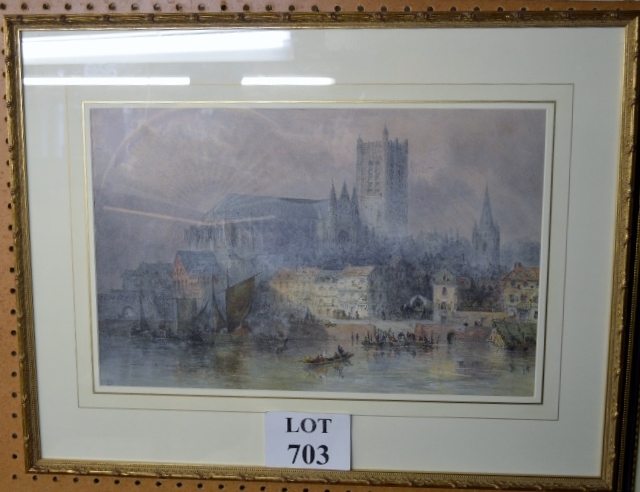 A framed and glazed watercolour French harbour scene 'Rouen' mono lower left J D Barrett est: