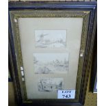 A set of three pen and ink wash landscapes in one frame et: £40-£60