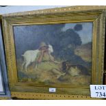 A framed oil on canvas depicting a goat herd indistinctly signed and dated  'Thos Hill '42'  34cm x