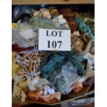 A box of assorted fabric, trimmings, etc