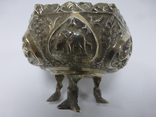 Indian hexagonal white metal gilt lined - Image 5 of 5