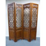 Chinese four folding screen with pierced