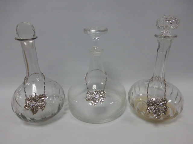 Three glass decanters with silver labels - Image 3 of 3