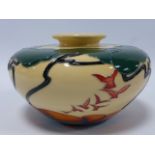 Moorcroft squat vase, birds amongst styl