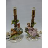 Pair of Capodimonte lamp bases decorated