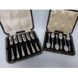 Cased set of six silver pastry / cake fo