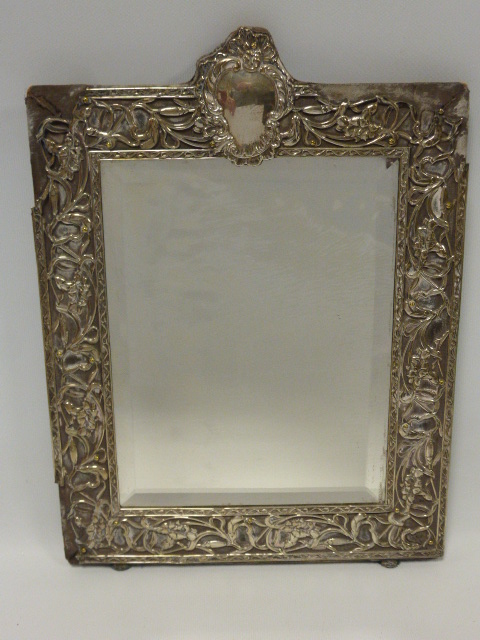 Art Nouveau silver framed mirror with be