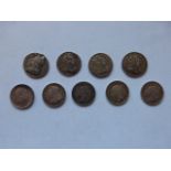 Coins - nine Maundy silver one penny coi