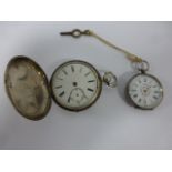 Ladies Swiss silver open faced fob/pocket watch, the white enamel dial with floral decoration and