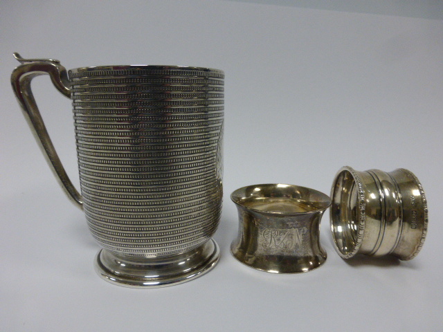 Victorian silver tankard with engine tur