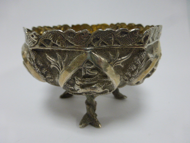 Indian hexagonal white metal gilt lined