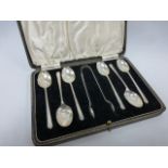 Cased set of six silver teaspoons and su