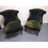 Pair of Victorian upholstered button bac