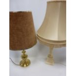 Four table lamps with shades of various