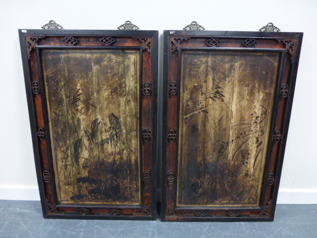 A pair of Chinese carved hardwood wall h