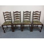 Set of four oak ladder back chairs with