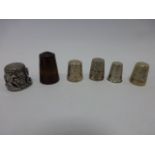 Collection of six thimbles to include tw