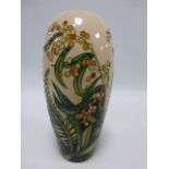 Moorcroft vase, yellow flower & fern dec