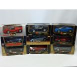 BURAGO; 1/18; Nine boxed Die-cast cars Including (3019) Ferrari Testarossa, 1984 (Red).