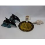 Poole Pottery items - Aegean 25cm plate, pair of large size Dolphins,