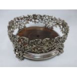 Mid Victorian Elkington silver plated large bottle coaster, with ornate pierced border of oak leaves