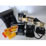 Mark Scheffel 20x50 binoculars with case, together with four Kodak and two other cameras,