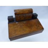 A19th Century walnut writing slope with walnut domed stationery box and two leather cased gilt