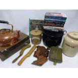 An eclectic mix of items to include two cased vanity sets, 1914 'Eclipse' electric copper kettle,