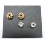 Two pairs of 9ct gold stud earrings with butterfly backs