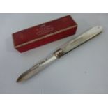 Silver fruit knife with mother-of-pearl handle,