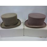 Two top hats, grey and taupe,