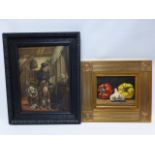 Oil painting on board of Capsicums & Garlic bulb, in contemporary frame 43 x 38cm,