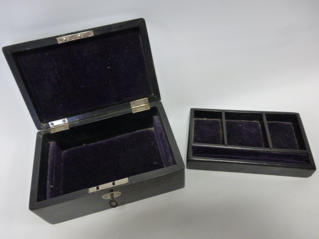 Ebony jewellery box with silver 'Jewels' decoration, hallmarked London 1922, - Image 2 of 3