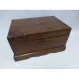 Brass bound jewellery box with hinged lid, internal letter holder and four compartments,