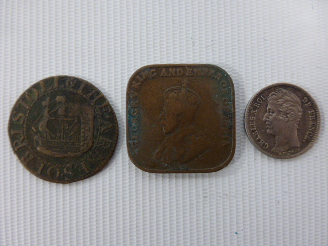 Coins - 17th Century Bristol Farthing, France - Charles X quarter Franc 1827, - Image 6 of 6