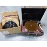 Academy"Senior" wind up Gramophone plus a box of various 78s.