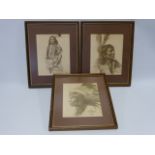 Set of three black & white prints of Native American tribal chiefs - Crazy Bear,