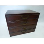 A late Victorian mahogany table top stationery/cutlery box with four drawers, once lockable, 38.